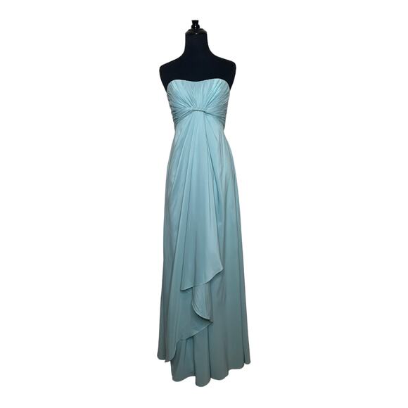 Mikael Aghal ice blue strapless chiffon long formal evening gown dress size 0 - Picture 13 of 14